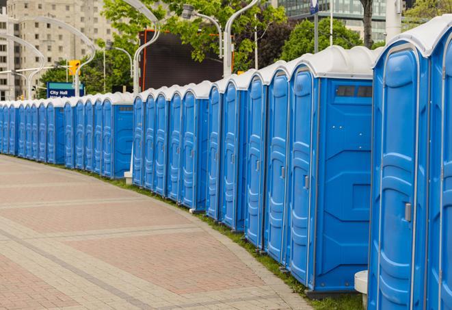 portable restrooms lined up at a marathon, ensuring runners can take a much-needed bathroom break in Bluffdale, UT